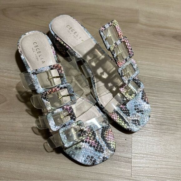 Cecelia New York Lincoln Clear Strap Snake‎ Print Buckle Slide Sandals 7.5 - Picture 4 of 15
